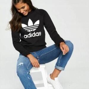 Adidas NWT Trefoil TRF Crew Sweatshirt Black Size XS